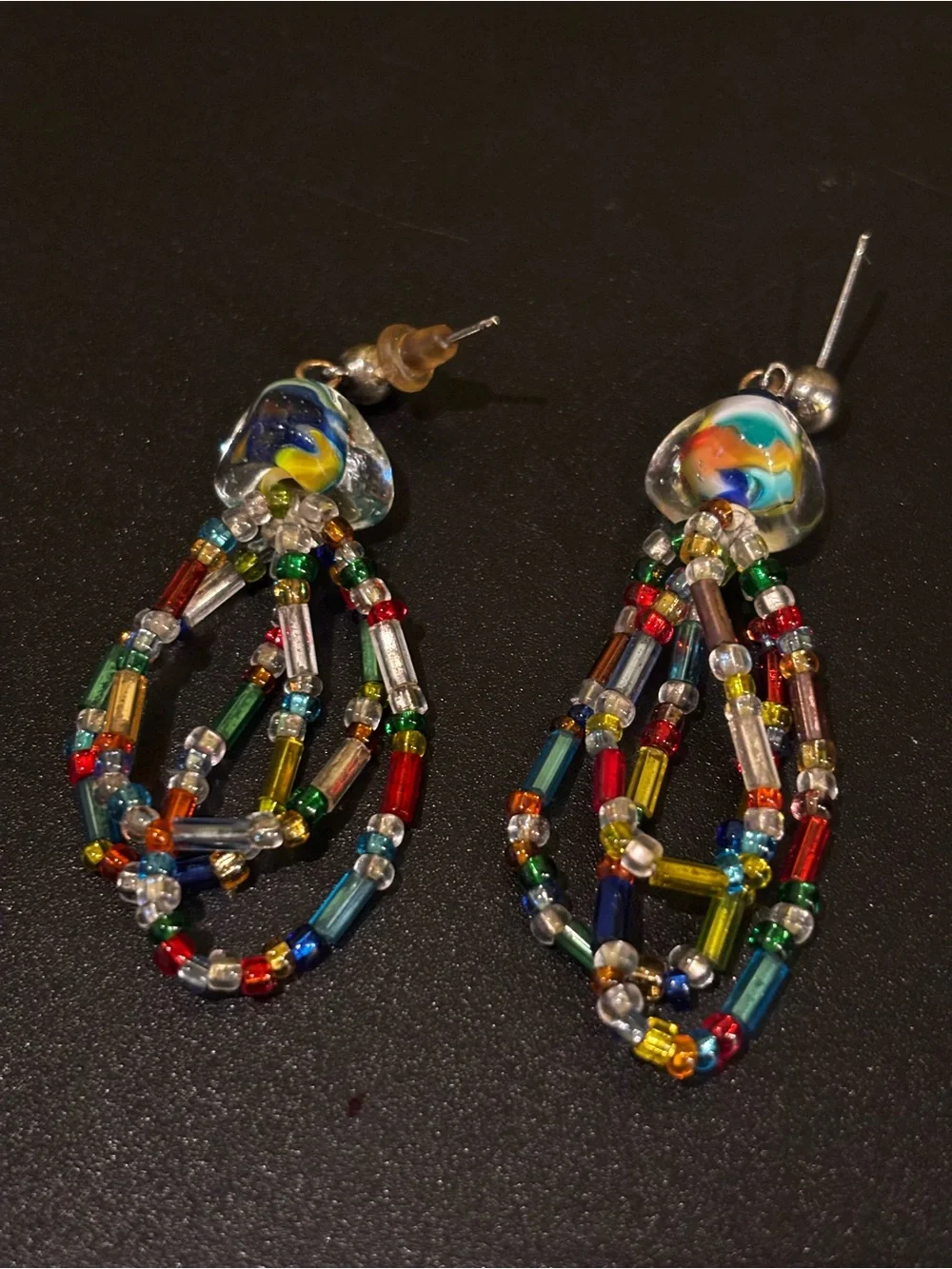 Multicolor Beaded Dangle Earrings - Handcrafted Glass Beads